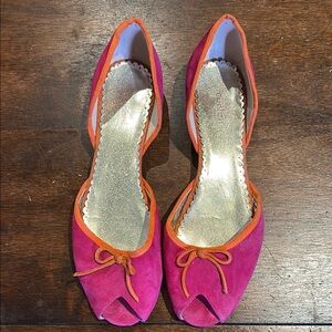 Vibrant Pink and Orange Peep Toe Flats